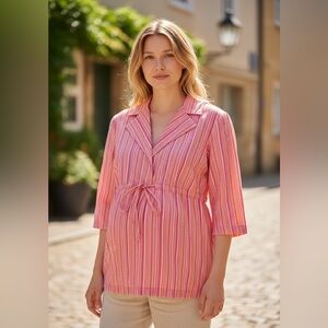 Unique Striped Designer Pink Maternity Blouse Size Small Classic
